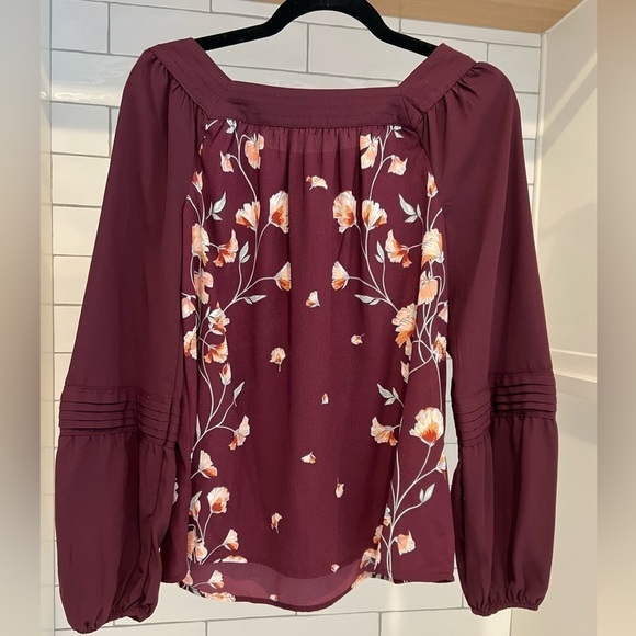 LC Lauren Conrad Floral Squareneck Blouse. Size XS. Burgundy Maroon. - Picture 2 of 5